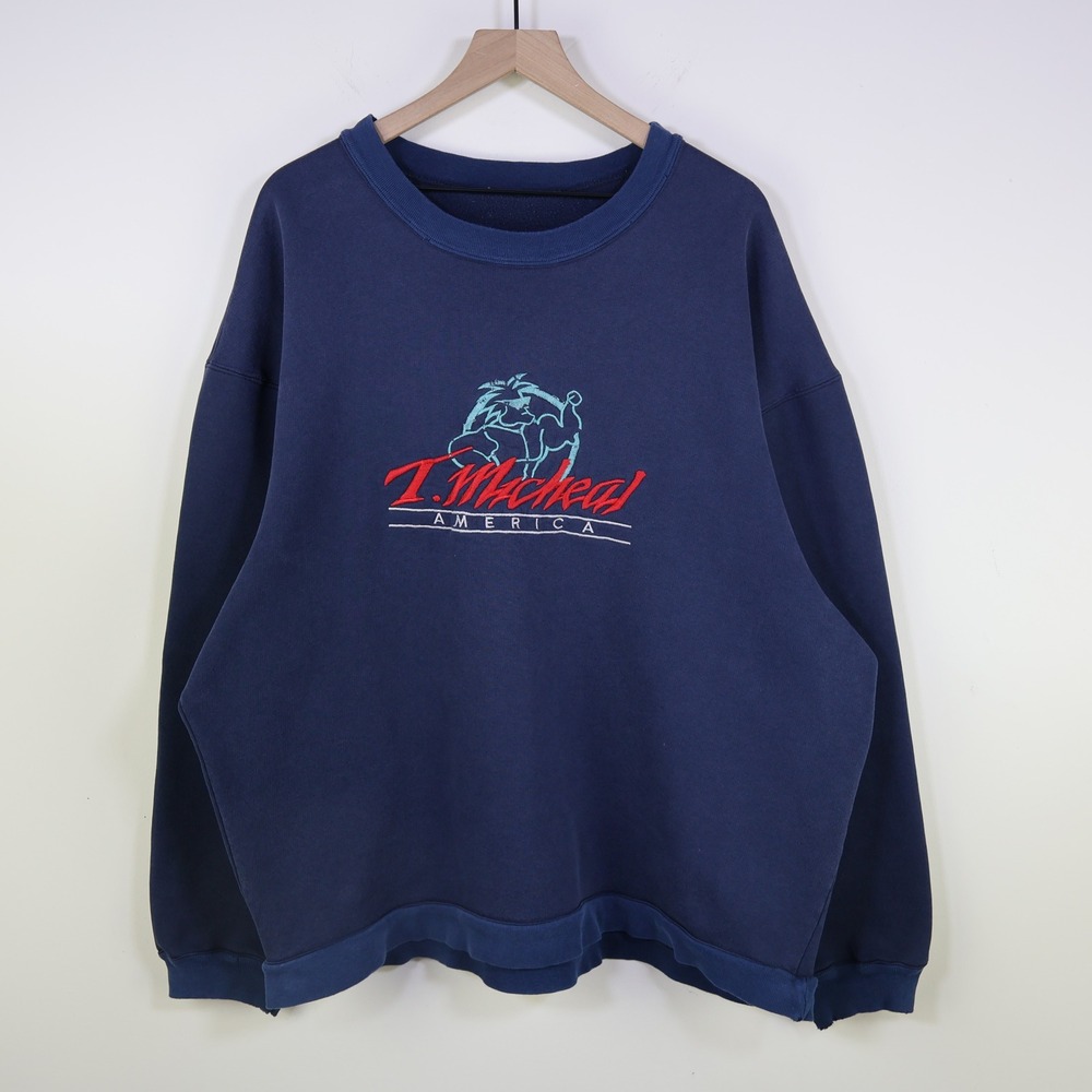 Vintage 90s T. Micheal America Bodybuilding Sweatshirt XL Navy Blue USA Made Gym